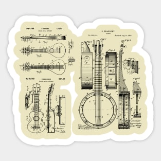 Banjo, Mandolin, Ukulele Patent Blueprints Sticker